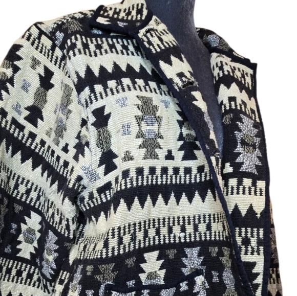 Jane Ashley Tapestry Aztec Southwest Print Cotton Black and Ivory Jacket Blazer - Picture 4 of 13
